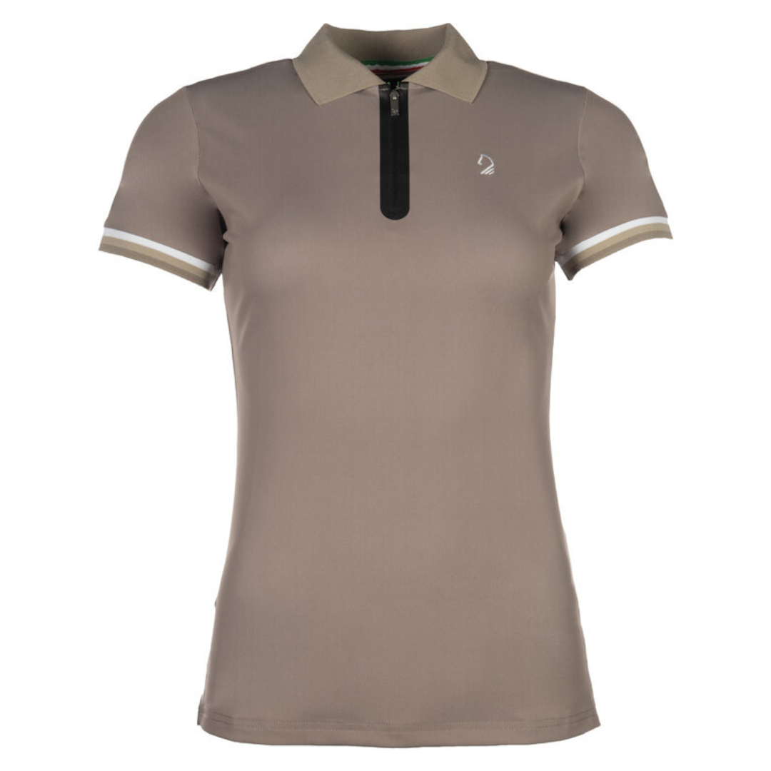 Taupe Amalfi polo shirt by Lauria Garrelli, breathable, tailored fit, zip on collar.