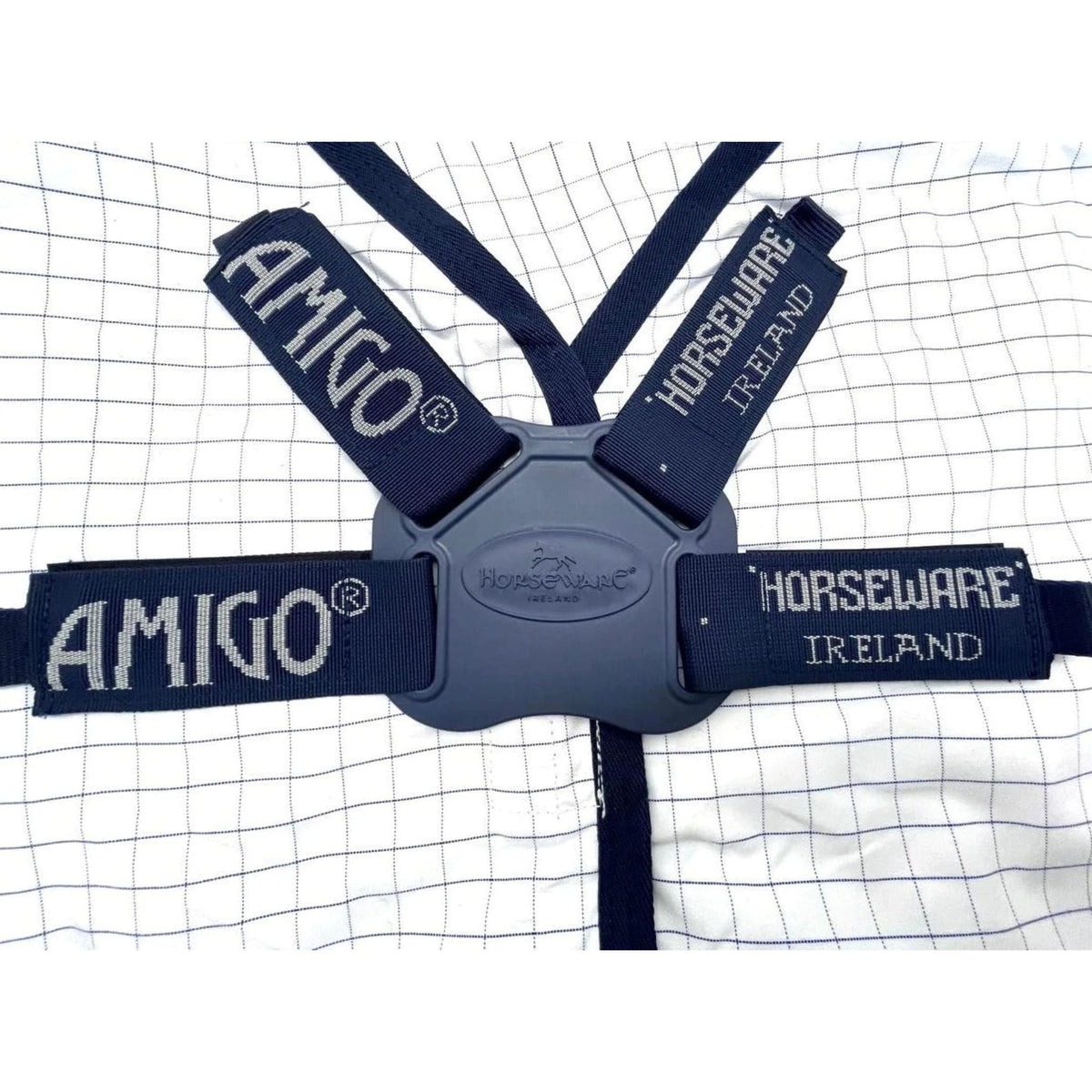 Navy disc front with amigo and horseware logo on Velcro.