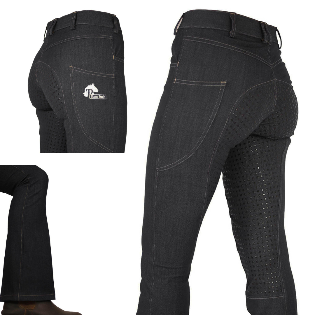 black bootleg denim riding jeans