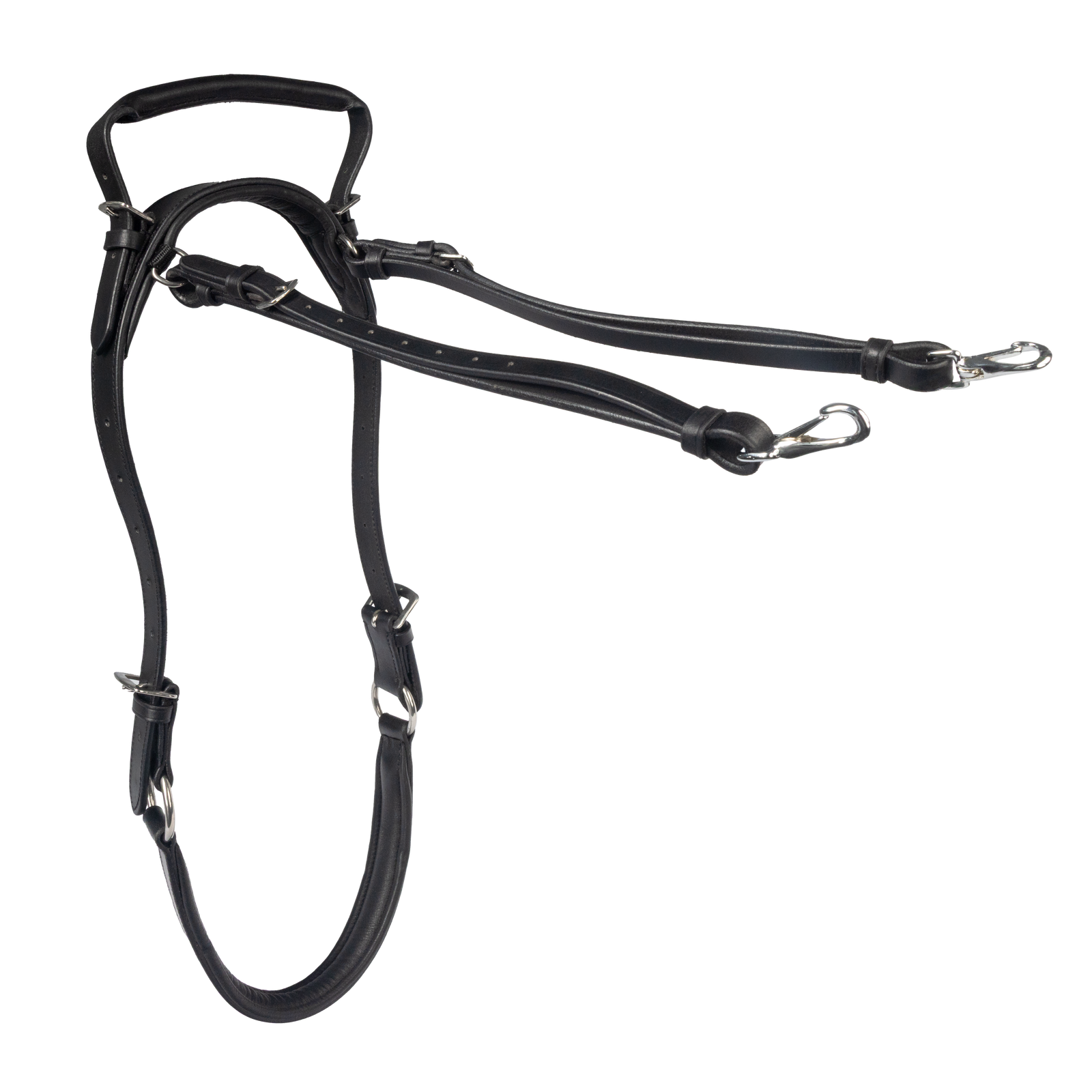 Brown leather neck strap with gold hardware on a white background