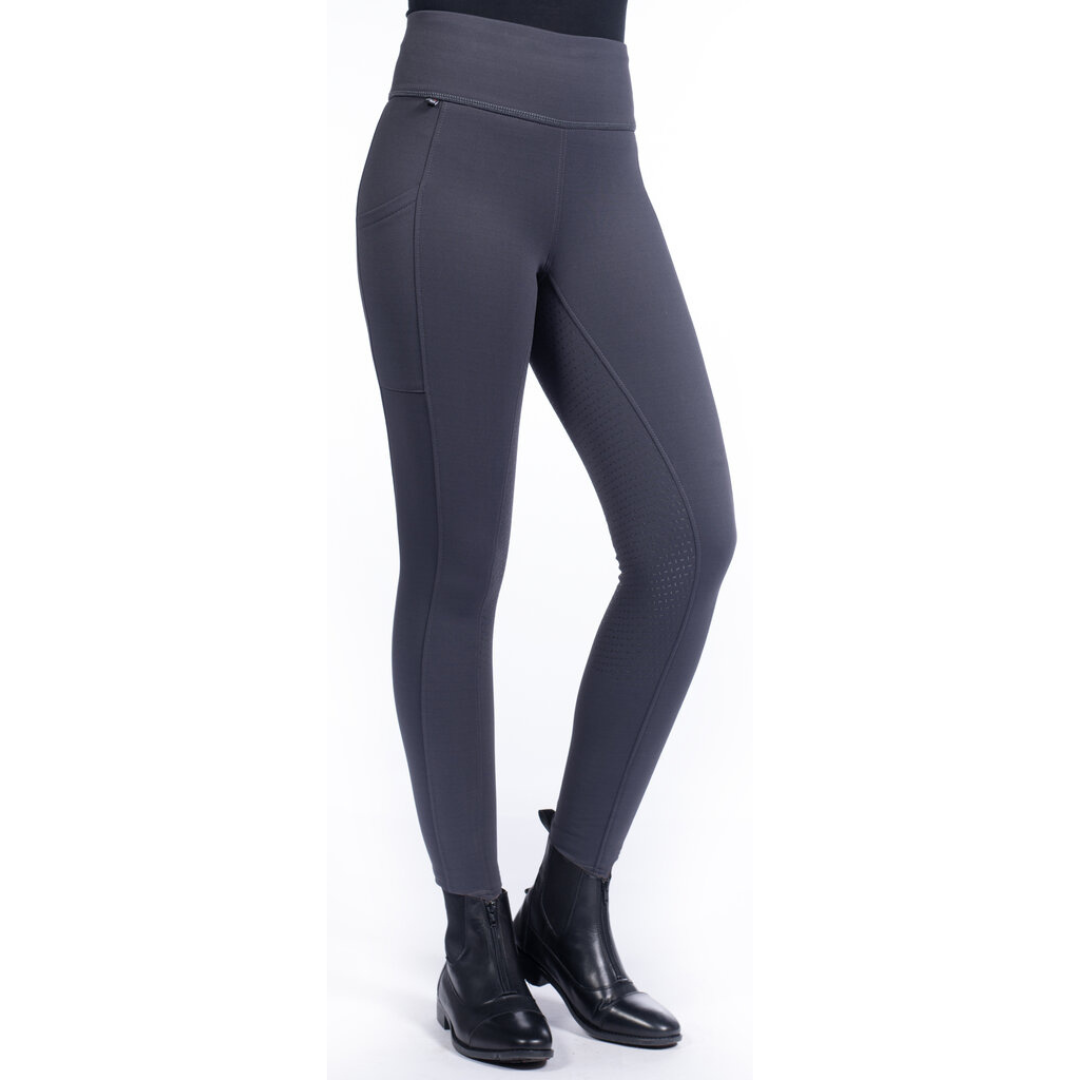 Deep Grey, cosy winter riding tights, full silicone seat, breathable, elastic fabric