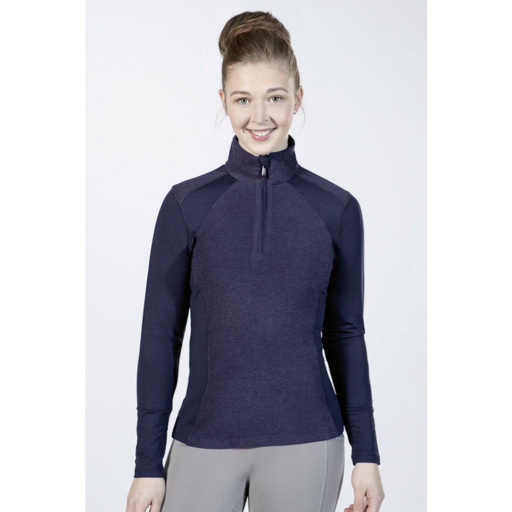 girl wearing navy warm winter riding top