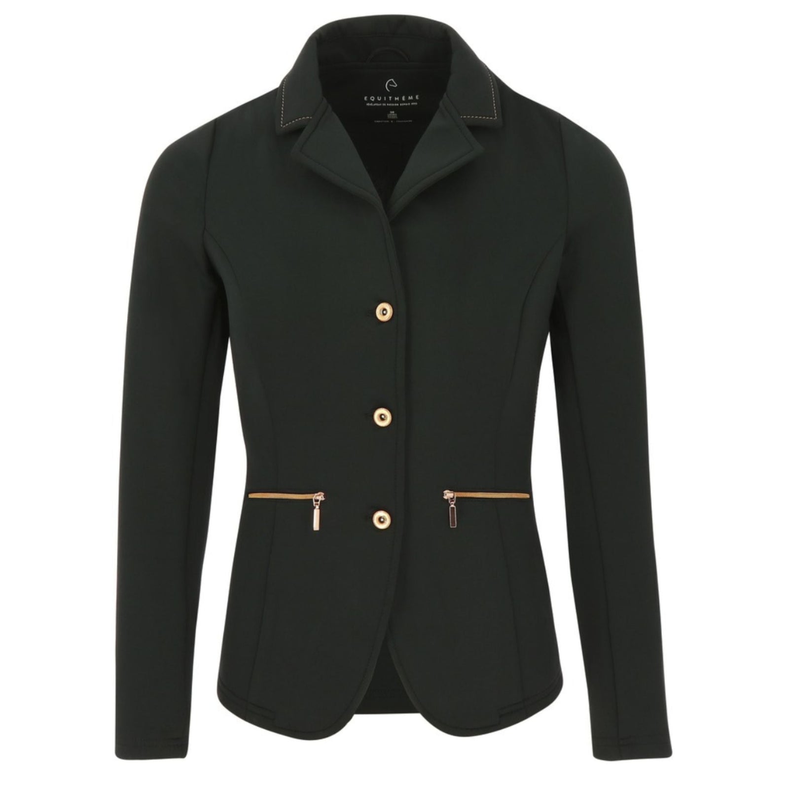 Both Navy and Black show jackets with rose gold stitching, zippers and sparkly buttons