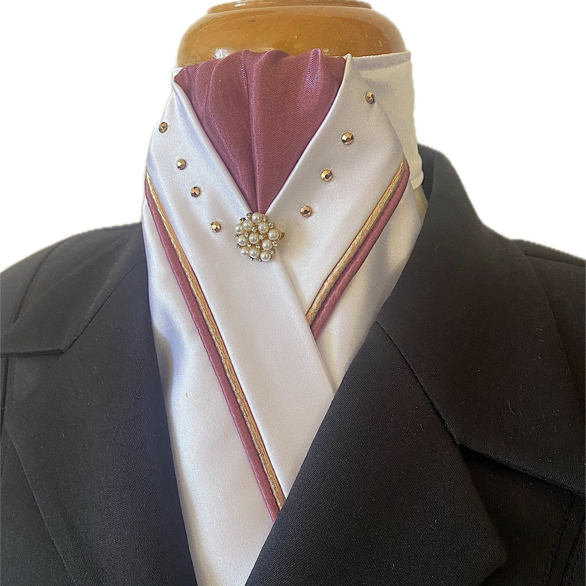 Stock Tie with Rose Gold Piping and Colour with Swarovski Crystals