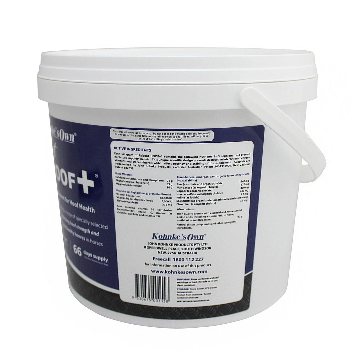 nutrition list on 4kg bucket