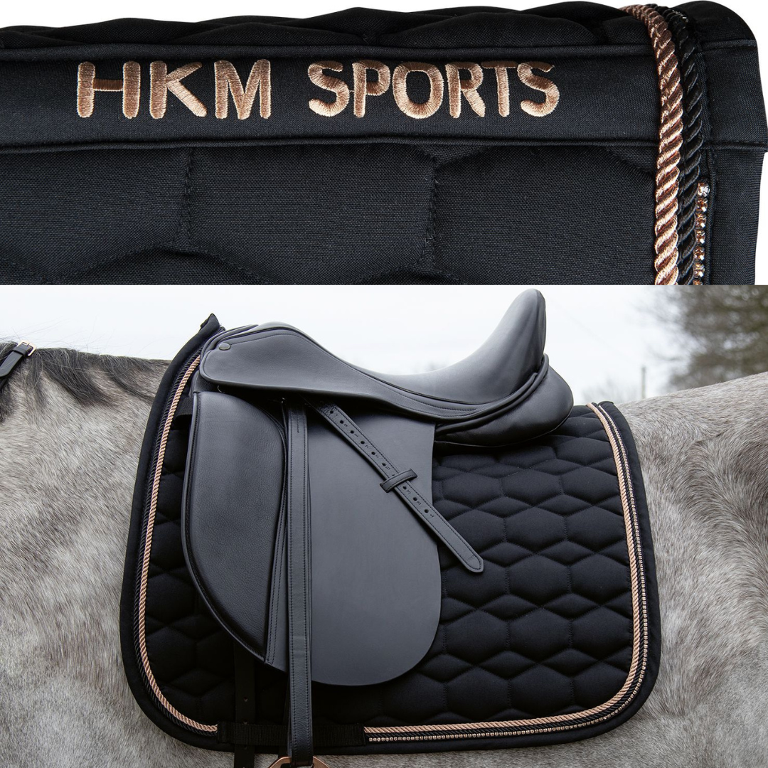 Black saddle pad with rose gold trim